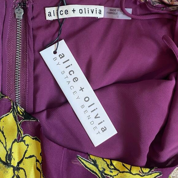 NEW ALICE + OLIVIA Clarine Silk Floral Maxi Dress Gown Size 0 Purple Fairy Artsy - Picture 10 of 13